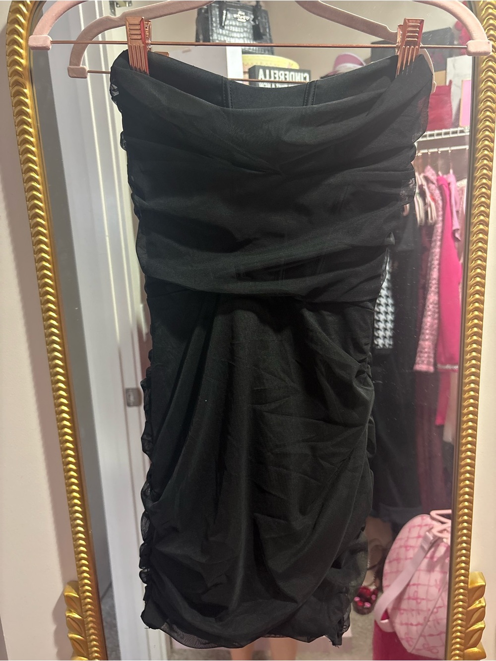 Oh Polly Black Strapless Ruched Cocktail Dress